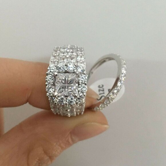 🎁 Princess Cut Zircon Full Filled Square Multi Layer Luxury Ring Set, UNVN12246 - Picture 6 of 8